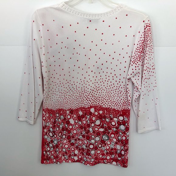 Beta's Choice Red/White Beaded Front 3/4-sleeve Top S - Picture 5 of 7
